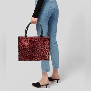 Neiman Marcus Printed Red Faux Leather Animal Print Tote Bag